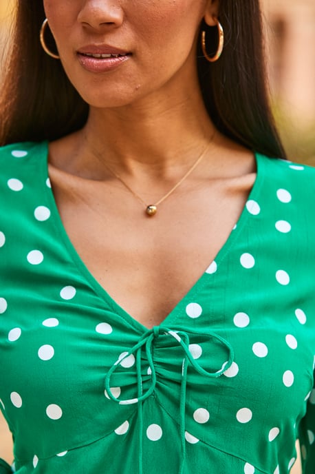 Green & White Spot Print Tie Detail Blouse
