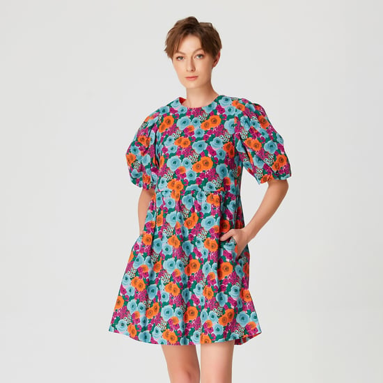 Korte trapeze -jurk met bloemenprint - Image 1