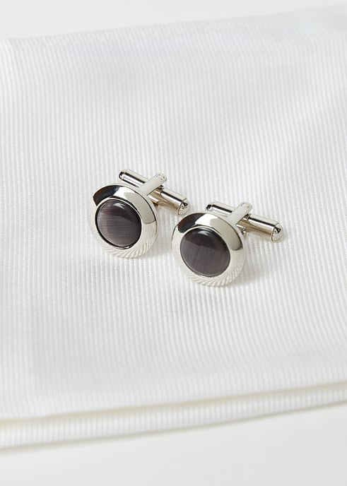 Black Bow Tie, Silk Pocket Square And Cufflink Set