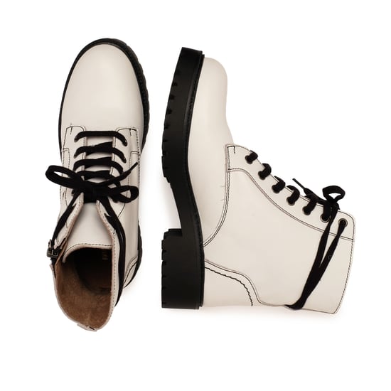 María Barceló Womens Leather Lace-Up Boots in White