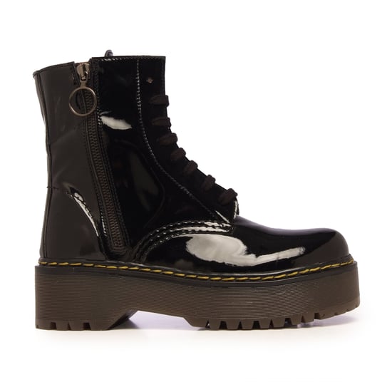 María Barceló Womens Leather Lace-Up Boots in Black