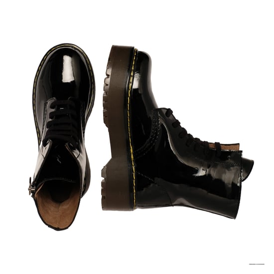 María Barceló Womens Leather Lace-Up Boots in Black