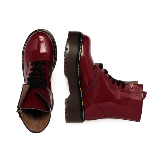 María Barceló Womens Leather Lace-Up Boots in Bordeaux