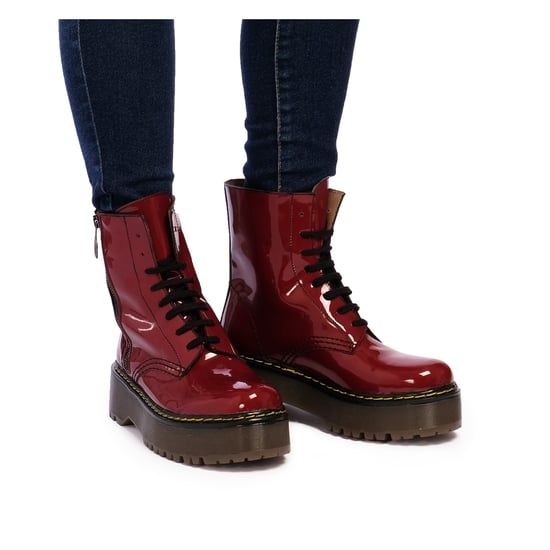 María Barceló Womens Leather Lace-Up Boots in Bordeaux