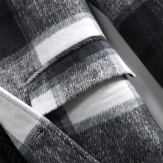 Lång slim fit rutig vinterjacka med sjalkrage för män Vit - Image 4