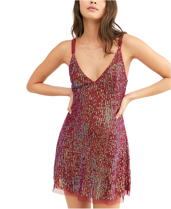 Free People Women's Dress Red Gold Rush Sequin Mini