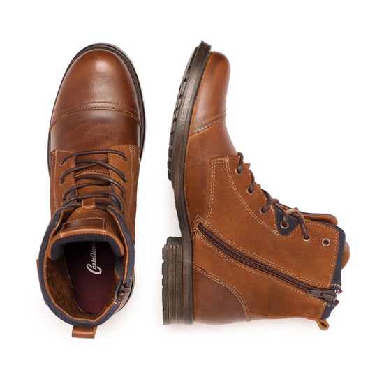 Men's Leather Cuir Boots Winter Shoes Laces in Brown