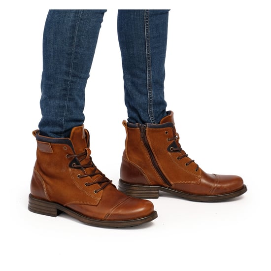 Men's Leather Cuir Boots Winter Shoes Laces in Brown