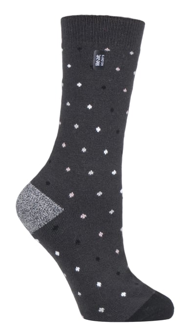Heat Holders - Ladies Ultra Lite Thermal Brushed Inner Yarn Design Socks - Charcoal Spots (Berry) - Image 1