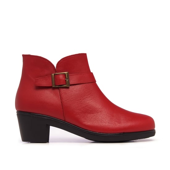 Women's Leather Ankle Boot Winter Shoes in Red
