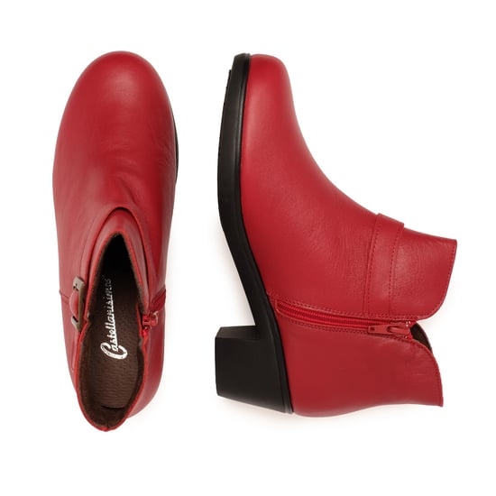 Women's Leather Ankle Boot Winter Shoes in Red