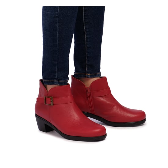 Women's Leather Ankle Boot Winter Shoes in Red