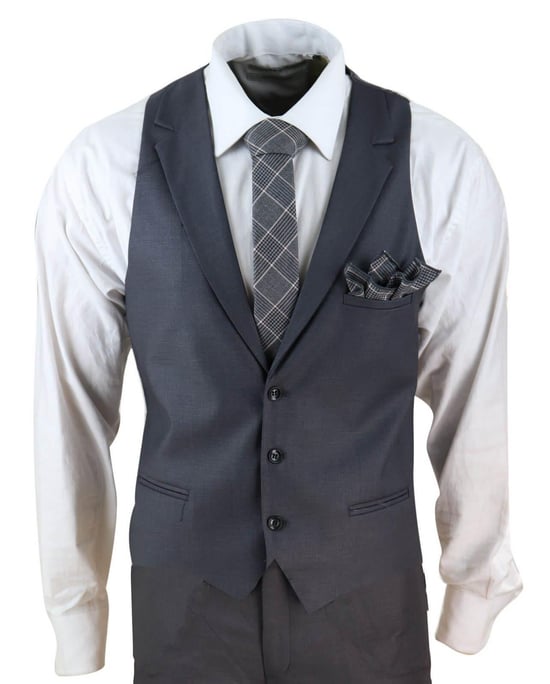 Mens 3 Piece Suit Plain charcoal Classic Tailored Fit Smart Casual 1920s Formal - Image 4