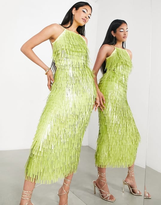 ASOS EDITION sequin shard halter midi dress in lime green