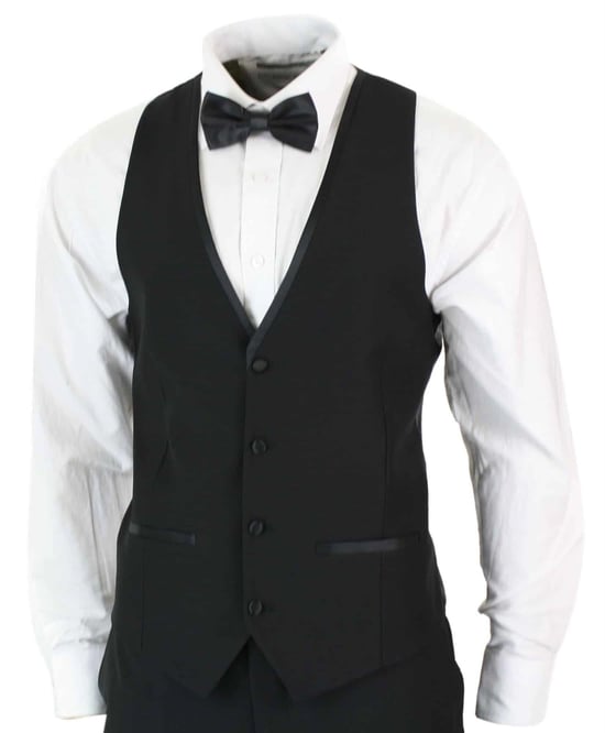 Heren 3-delige Zwarte Tuxedo Pak Klassiek Satijnen Diner Tailored Fit Bruiloft Prom - Image 5