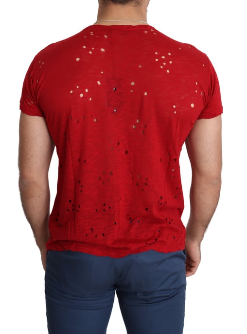 Guess Red Cotton Logo Print Men's Casual Top Perforated T-shirt
