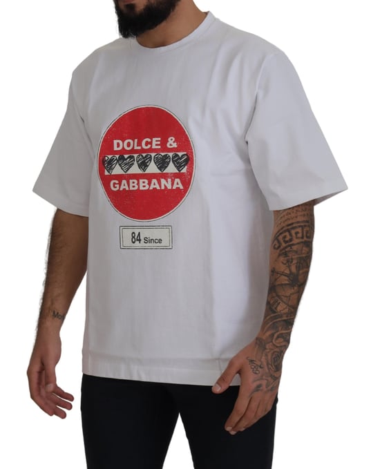 Dolce & Gabbana Vit Amor Hjärtan Bomull Crewneck Herr T-shirt - Image 2