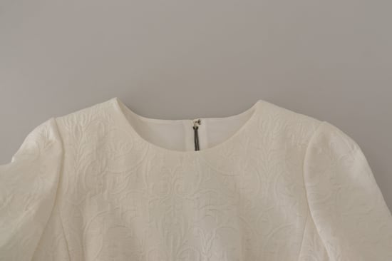 Dolce & Gabbana Witte Jacquard Midi Bloemen Slank Brocade Damesjurk - Image 5