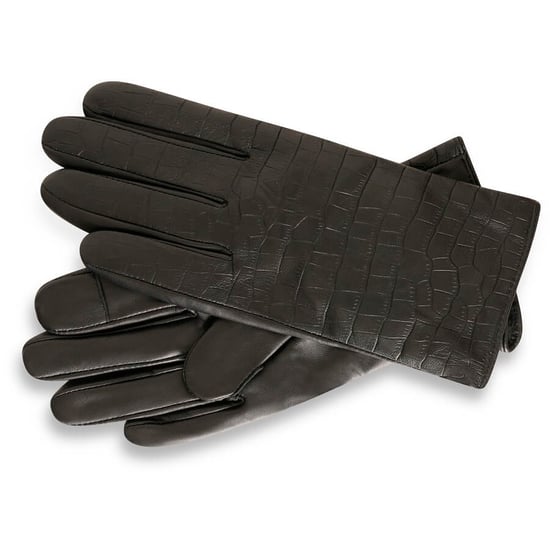 Black Croc Print Leather Gloves