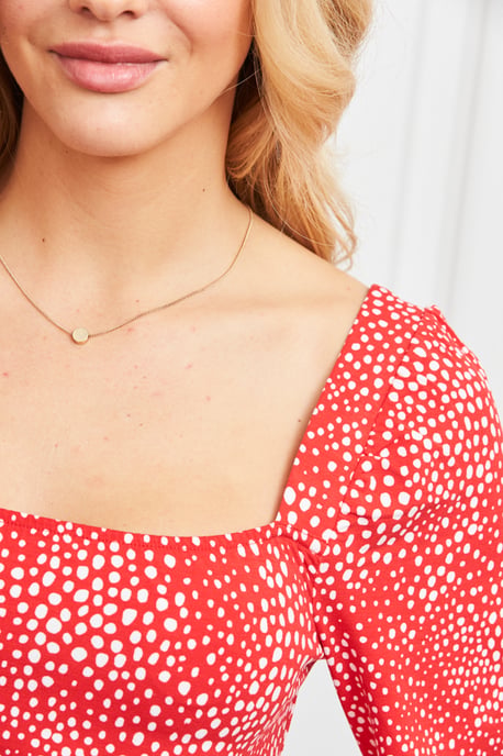 Red Confetti Spot Print Square Neck Jersey Top