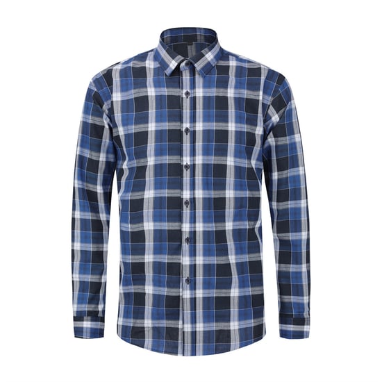 Men's Solid Color Lapel Long Sleeve Shirt Plaid Dark Blue