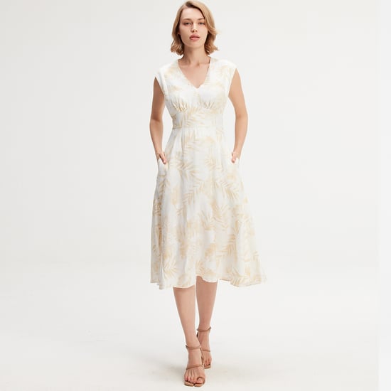 Tropical print sleeveless midi dress