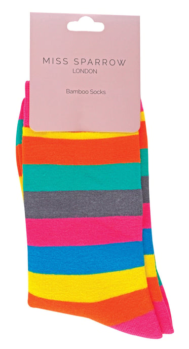 Miss Sparrow - Ladies Bamboo Socks | Novelty Patterned Striped Polka Dot Socks | Breathable Soft | Gifts for Her - Bright Thick Stripe - Image 2