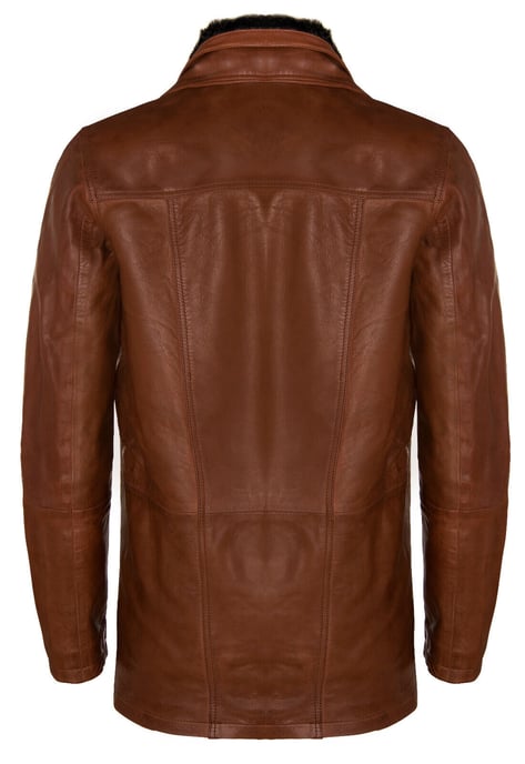 Medium length warm jacket with removable collar