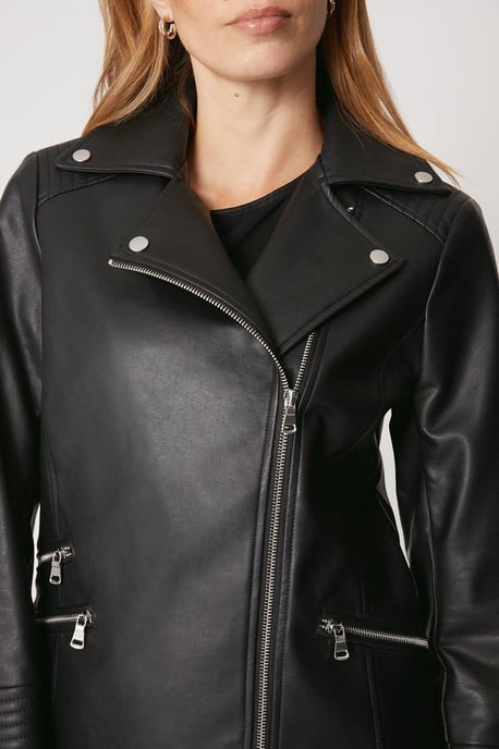 Black Faux Leather Biker Jacket - Image 2