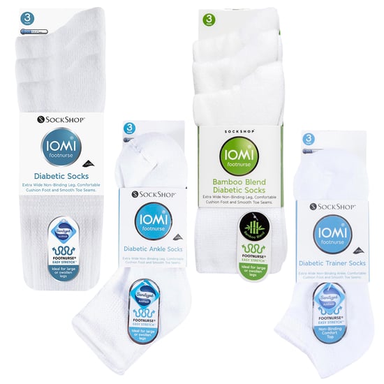12 Pair Pack Diabetic Socks All Year Round Bundle Set | IOMI | Extra Wide Socks for Swollen Ankles, Legs & Feet | Crew Ankle Trainer Diabetic Socks in Cotton & Bamboo - White - Image 2