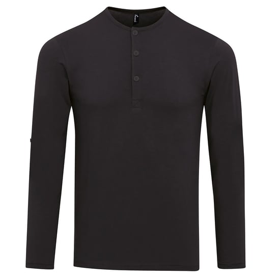 Premier Mens Long John Roll Sleeve Tee (Black) - Image 1