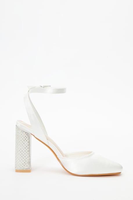 Bridal White Pearl Block Heel Sandal