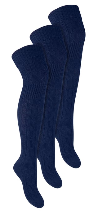 Steven - Dames 3 Paar Over Knie Wol Sokken | Multipack Vrouwen Lange Sokken - Blauw - Image 1