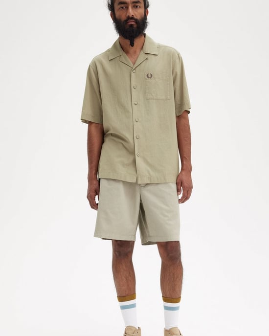 Fred Perry Mens Lightweight Texture Revere Collar Short Sleeve Shirt - Image 3