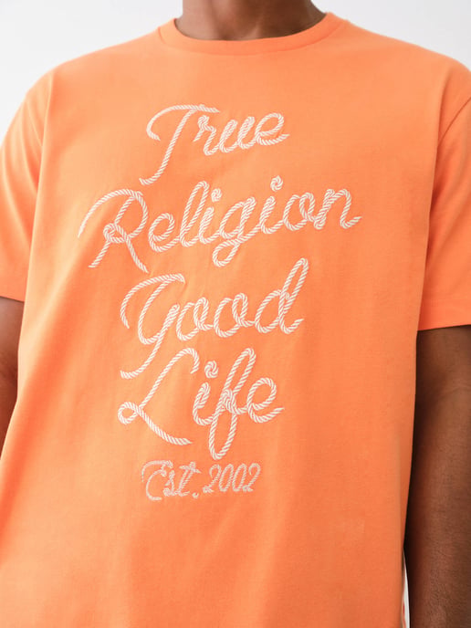 Relaxed Rope Embroidered Tee in Orange