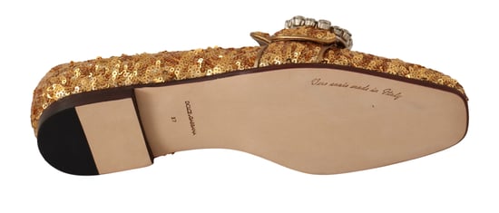 Dolce & Gabbana Gold Sequin Crystal Flat Women's Loafers Shoes - Image 3