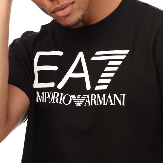 Men's Emporio Armani EA7 Ribbed Logo T-Shirt in Black