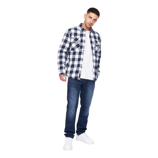 Crosshatch Mens Demaro Checked Lined Overshirt (Navy/White) - Image 3