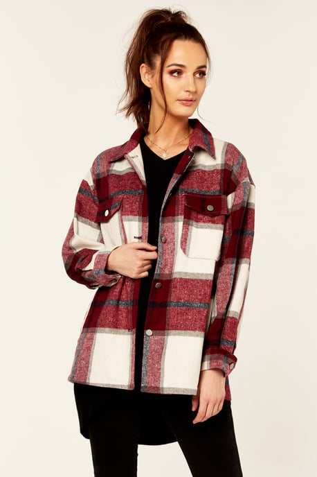 Check Oversized Pocket Detail Shacket