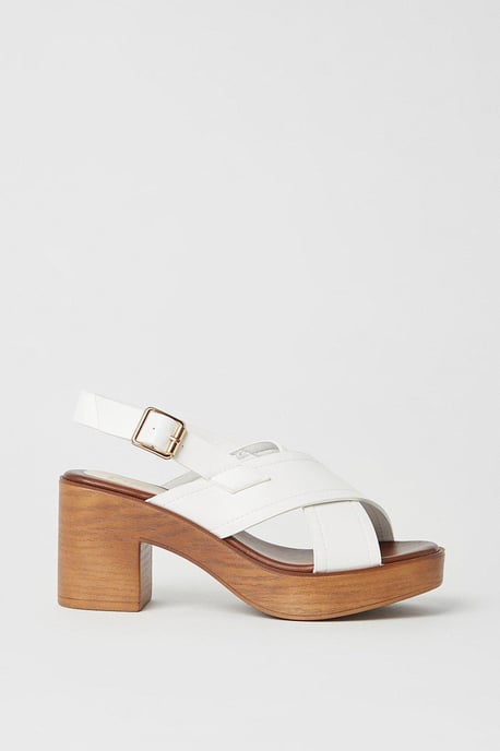 Sabine Cross Strap Wood Effect Platform Heeled Sandals