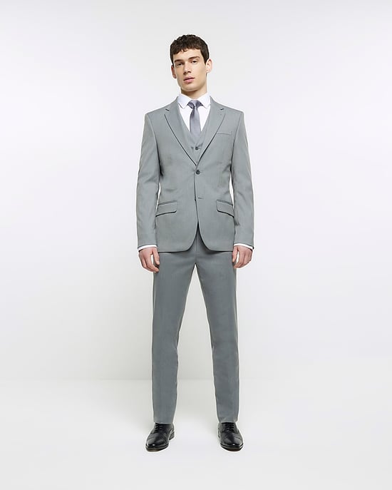 River Island Mens Suit Trousers Grey Slim Fit Twill