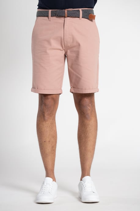 Pink Cotton Oxford Shorts With Belt