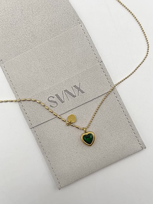 Emerald Green Heart Necklace in Gold