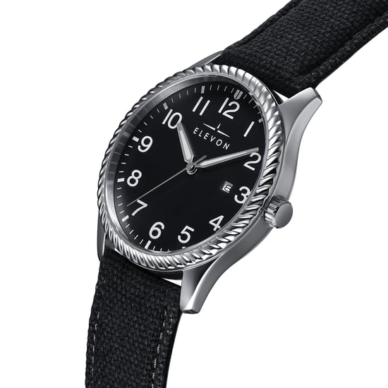 Elevon Crosswind Canvas-Overlaid Leather-Band Watch w/ Date