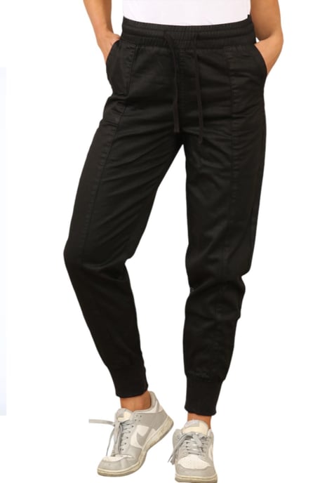 MYT Womens Elasticated Waist Cotton Cuffed Trousers in Black