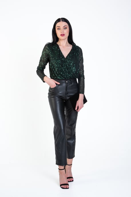 Glinsterende Wrap Bodysuit met Lange Mouwen - Image 4
