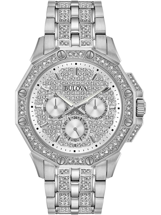Bulova Kristallen Heren Zilveren Horloge 96C134 - Image 1