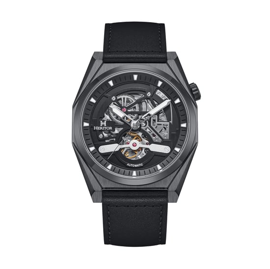 Heritor Automatic Amadeus Semi-Skeleton Leather-Band Watch