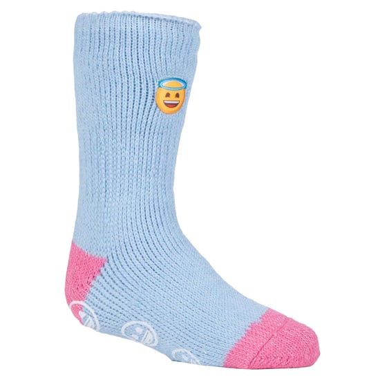 Heat Holders - Childrens Character Non Slip 2.3 TOG Winter Warm Thermal Slipper Socks with Grippers - Emoji Angel Face - Image 1