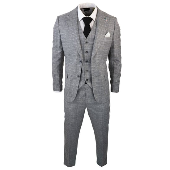 Men's Check Grey 3 Piece Prince Of Wales Suit - Image 1